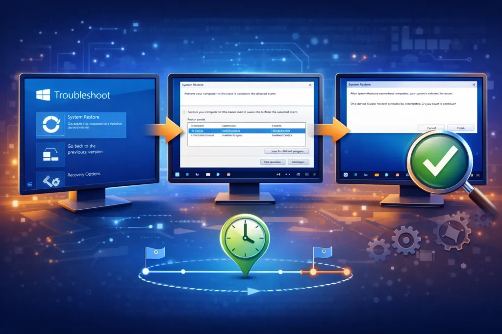 Windows 10 rendszer visszaállítás korábbi időpontra lépésről lépésre.